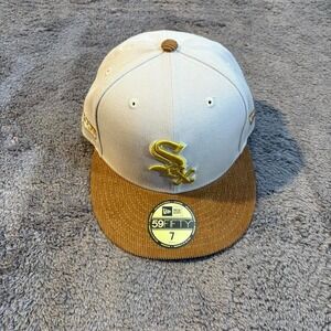 White and brown Corduroy New Era 59fifty fitted hat Size 7